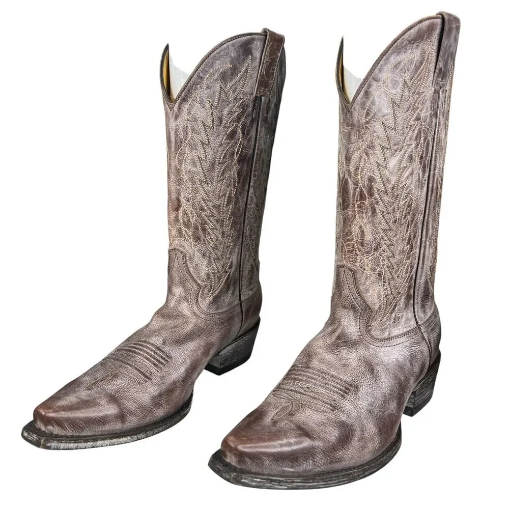 Tri Star Men’s Apache Brown White Distressed Cowboy Boots Size US 9 EE